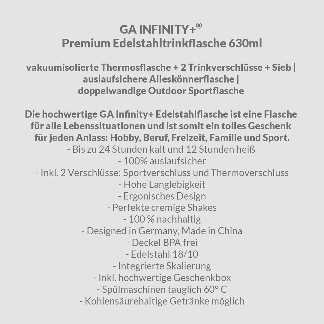 GA Infinity+ Premium Edelstahltrinkflasche 630ml Edelstahl